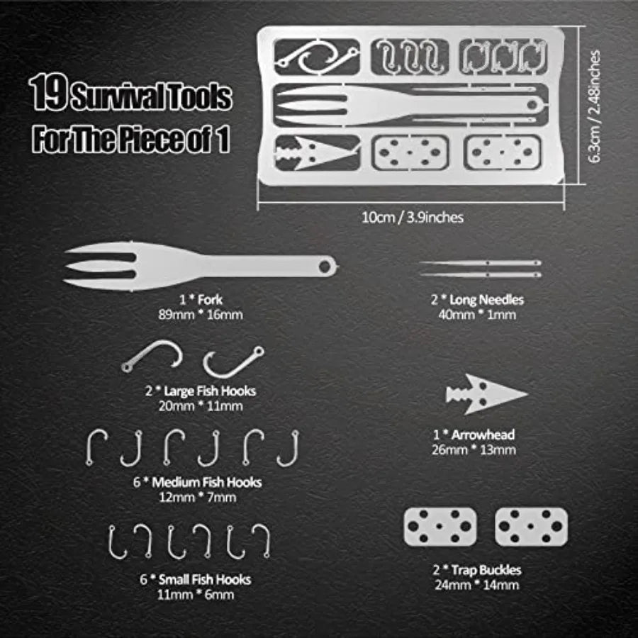 9PCS Survival Card Multitool Camping Kit with Fishing Line Gear, Multipurpose Credit Card Wallet Portable Survival Tool with Fe
