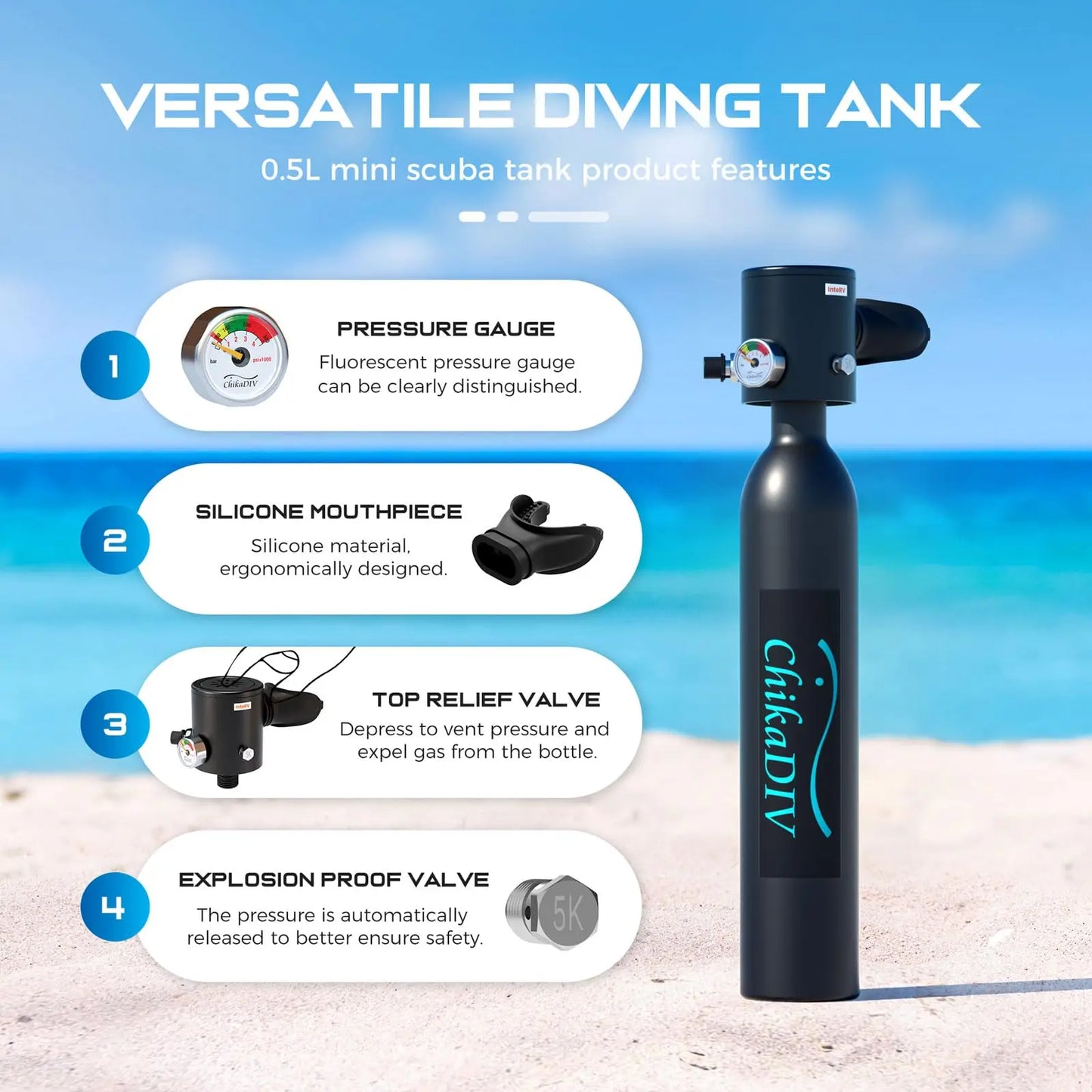 Transform your underwater adventures with this portable refillable oxygen cylinder designed for safe and extended diving.