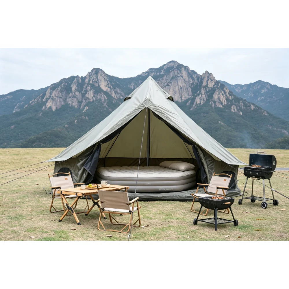 Oxford Bell Tent for Family Camping - Spacious 13.1ft Yurt with Stove Jack, Large Glamping Tents for 4-8 People, 4 Season Oxford Hot Tent Shelter Green portable water-resistant camping tent Four season tents
