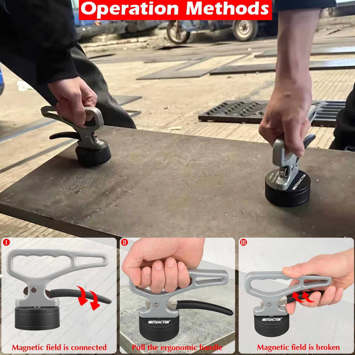 Heavy Duty Strong Magnetic Pickup Tool Magnet Lifting Quick Release Portable Material  Collector Ergonomic Handle  Iron Plate