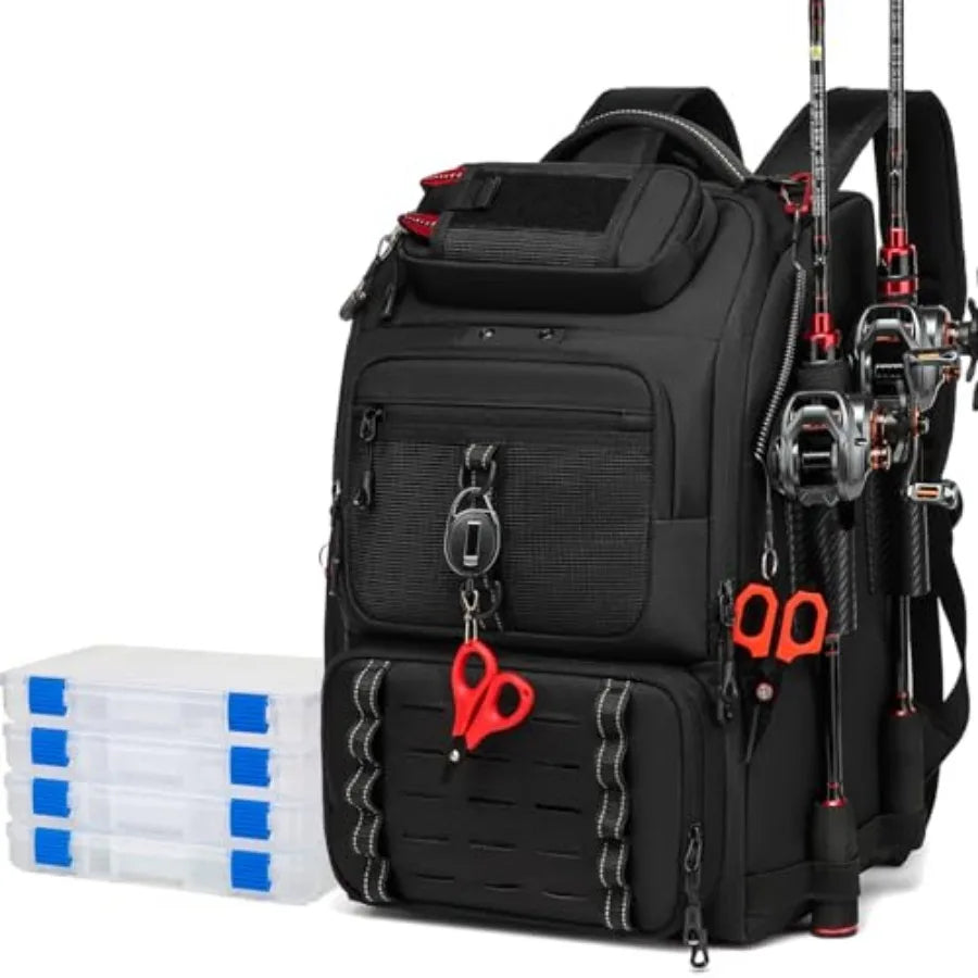 Fishing Tackle Backpack with Two Rod Holders Water Resistant Gear Bag