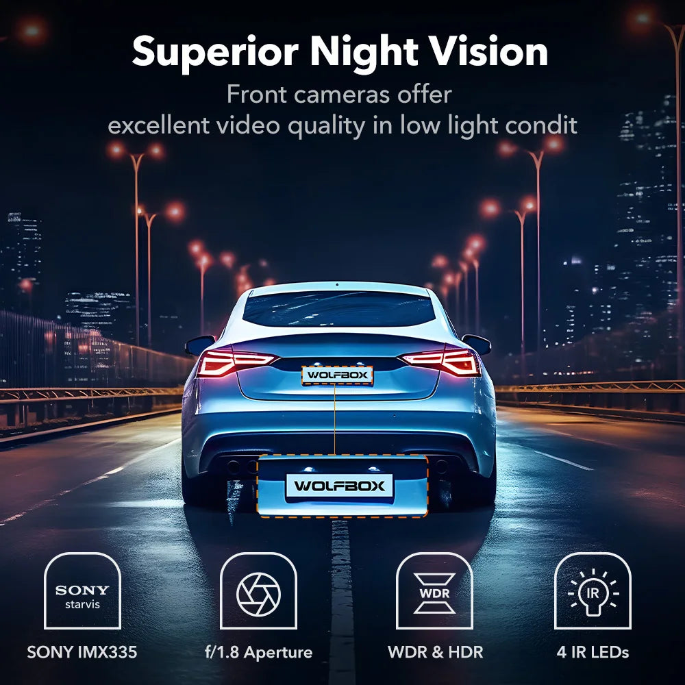 WOLFBOX i17 4K 3 Lens Dash Camera 3 Cameras Dashcam 5G Wifi App Control Car Cam Recorder Front/Cabin/Rear GPS Night Vision