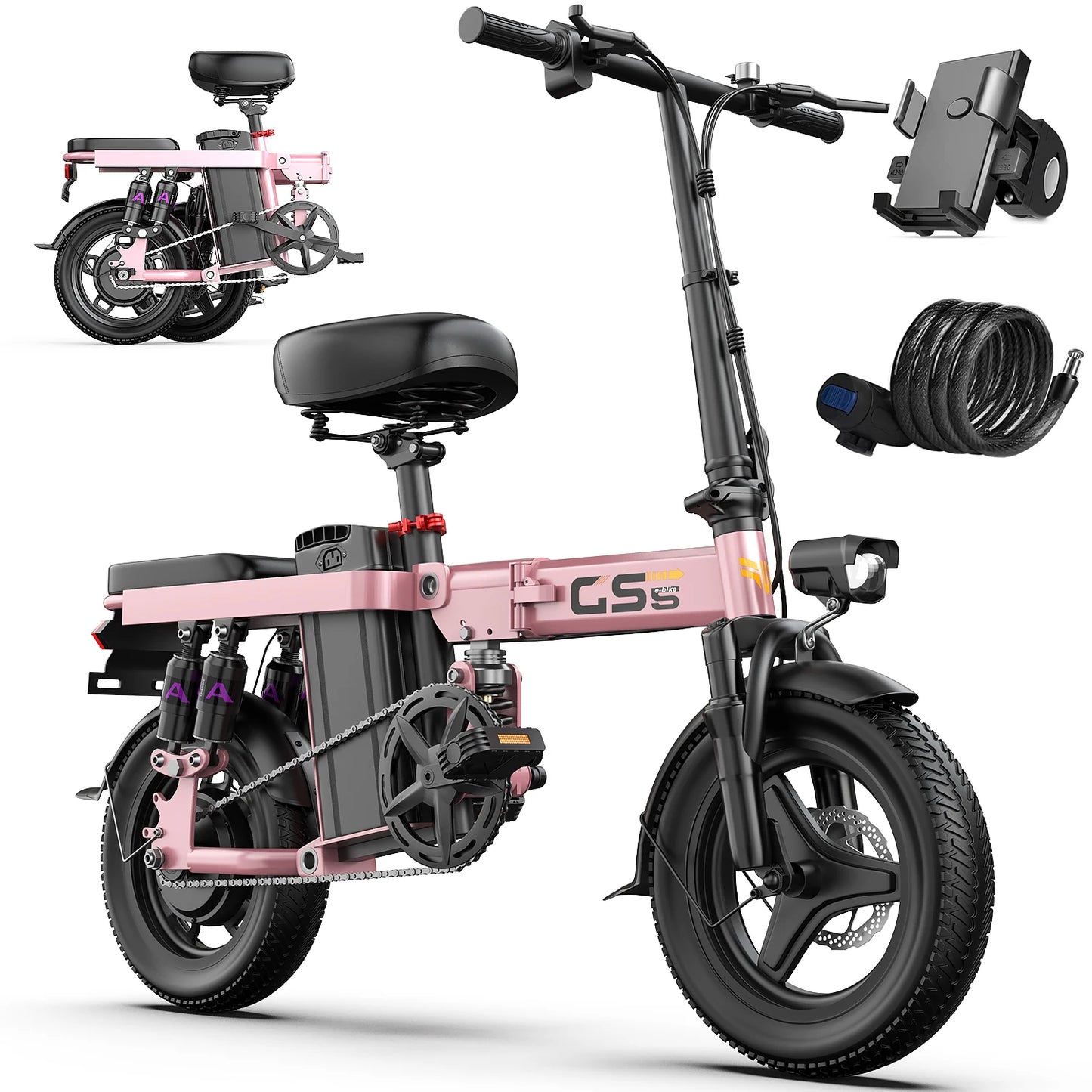 UPlee GS5 48V 15Ah Folding Electric Bike 740W 30 Plus MPH 14 Inch Fat Tire