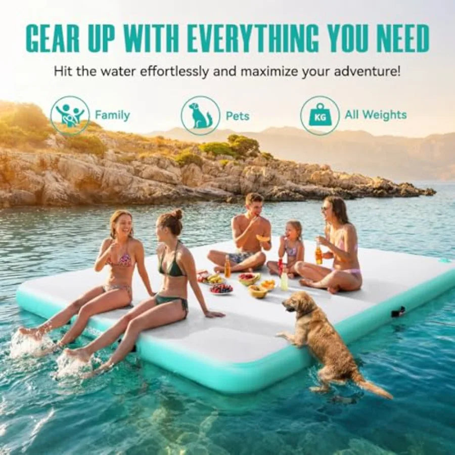 Lake and ocean floating dock for adults PVC inflatable platform with non-slip surface blue durable and stable buoyancy