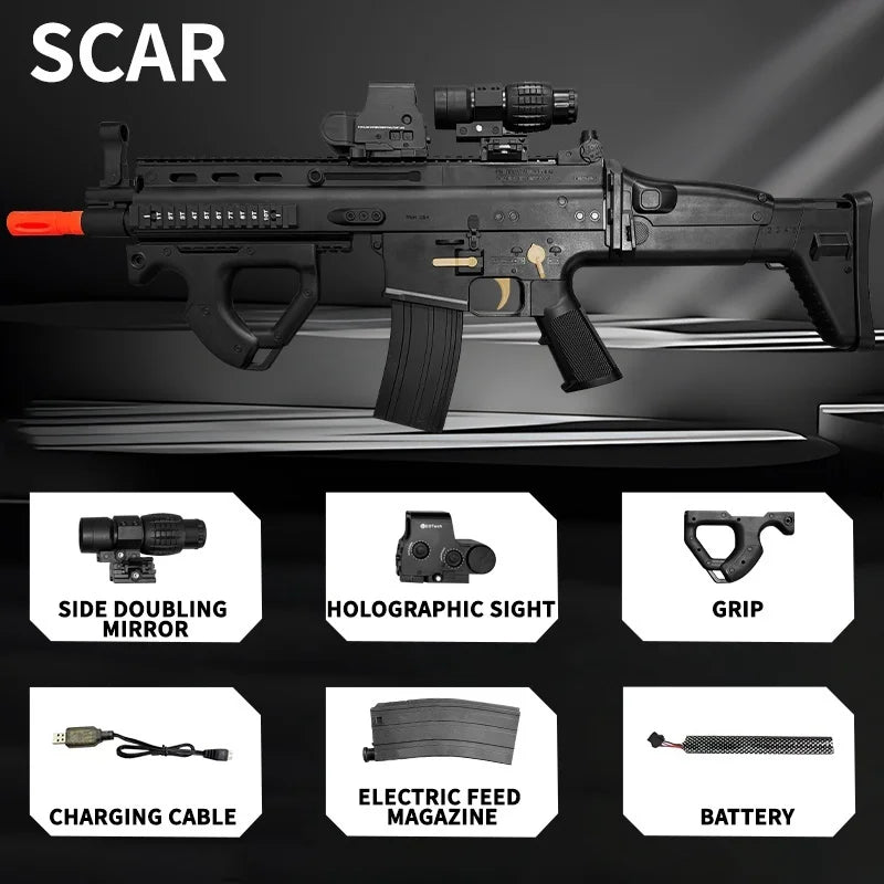 SCAR Electric Gel Ball Gun[7.4v High-Speed Continuous Shooting Upgraded Version]Automatic Continuous Shooting Mode And Linkage