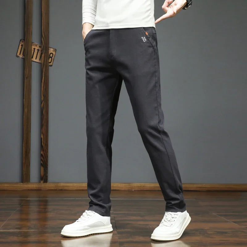Autumn Winter New Men's Casual Pants Korean Fashion Stretch Straight Slim Fit Trousers High Quality Sweatpants Solid Color Male