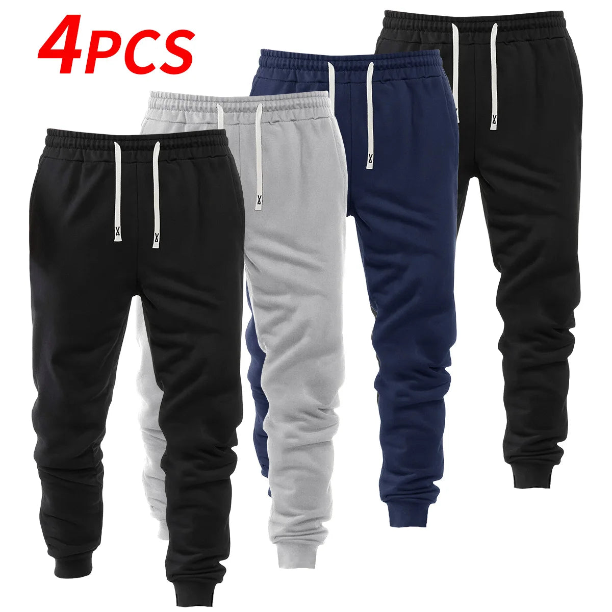 Men's 4-piece set cuffed sports casual pants, comfortable fabric, suitable for outdoor sports, shopping, and travel