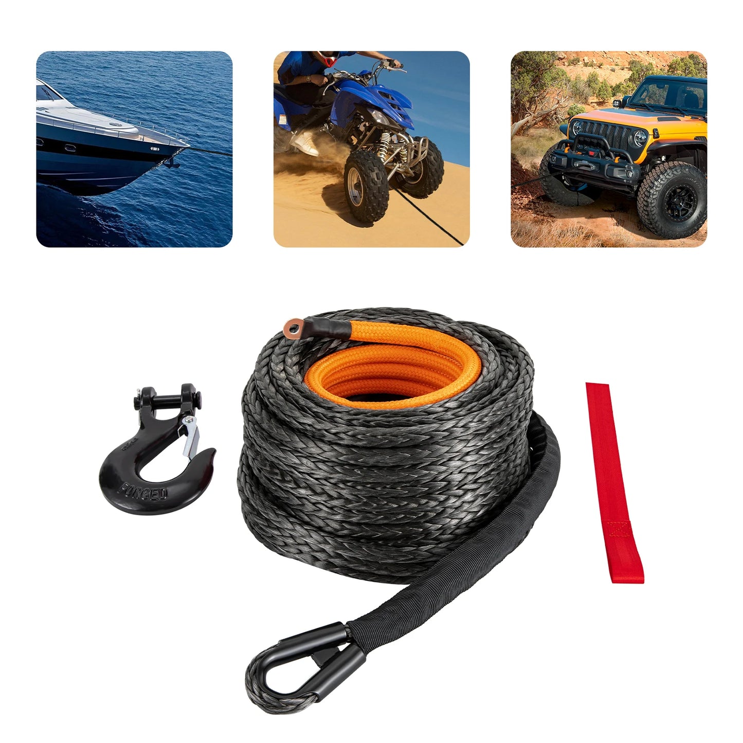 Winch Rope With Hook 92 Inch 31500 LB Strength For 4WD Off Road