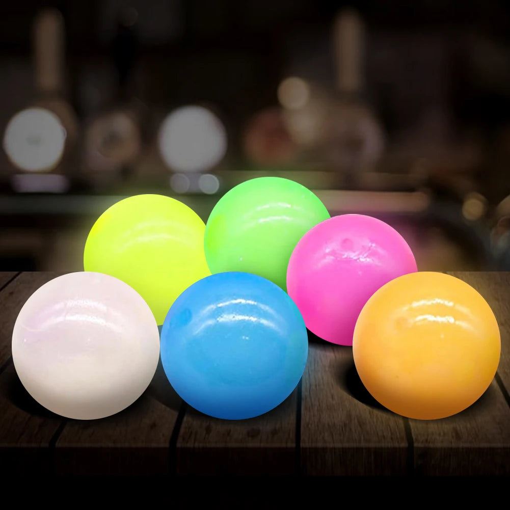 6/12/16PCS Glow in The Dark Sticky Balls Stick To The Ceiling Fun Decompression Fidget Toy Stocking Stuffers for Kids and Adults