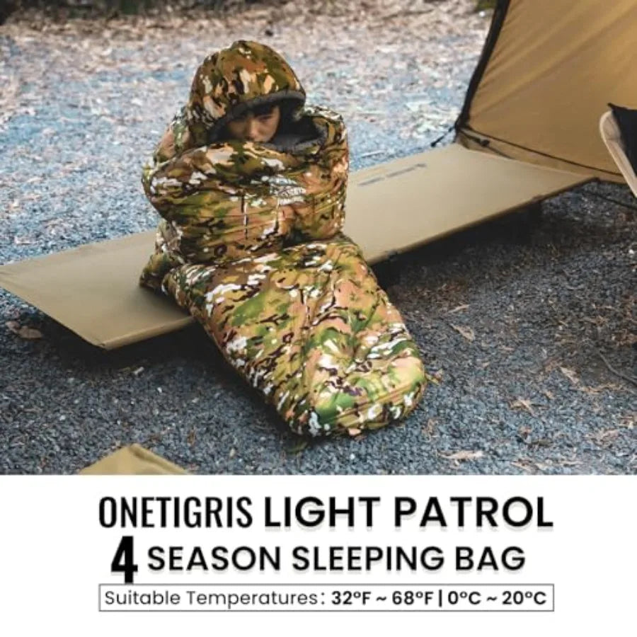 Light Patrol 4 Season Mummy Sleeping Bag, 32°F Cold Weather Camping Bags for Camping Hiking Backpacking, Survival Gear