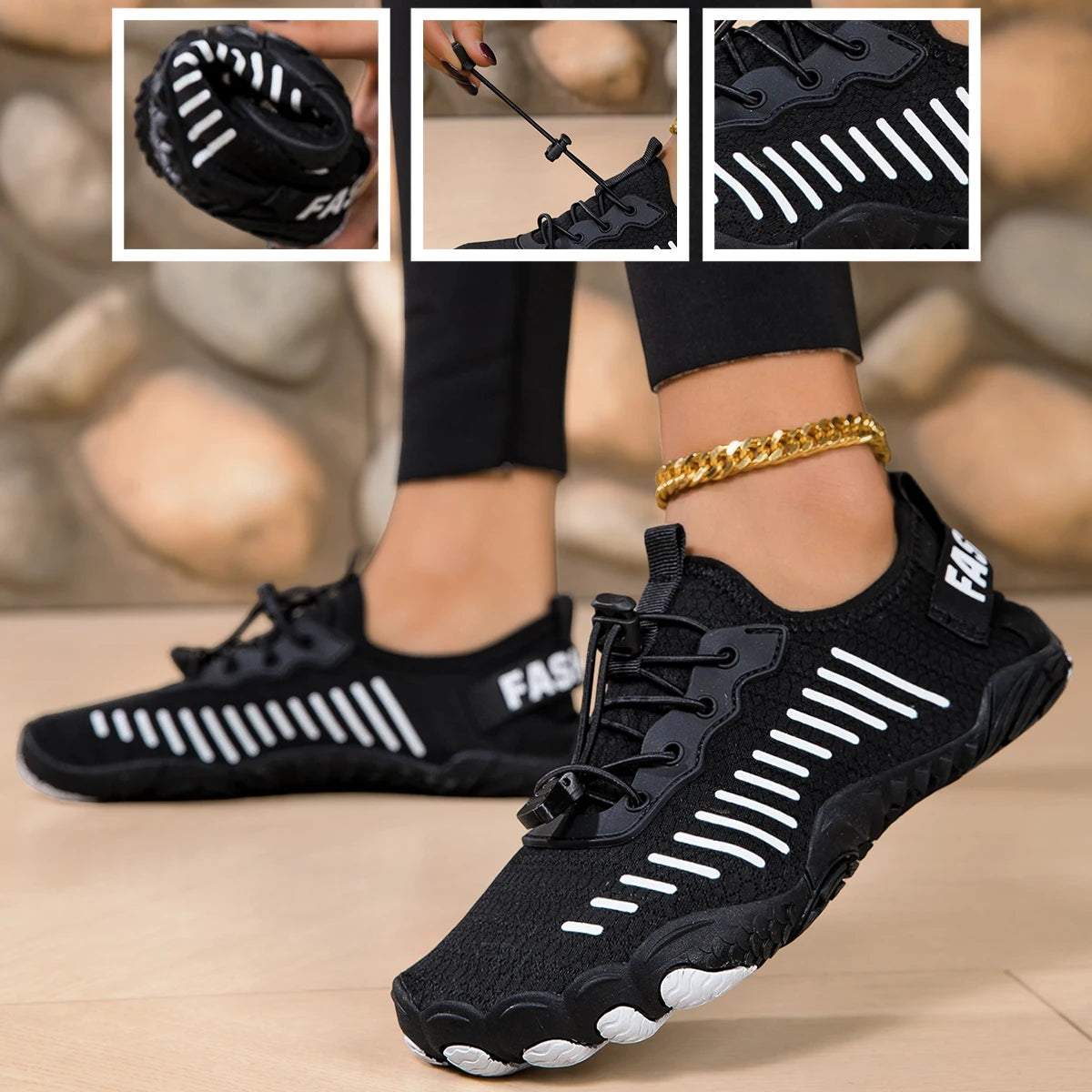 Women Barefoot Water Shoes Quick Dry Five Fingers Beach Aqua Sneakers Breathable Mesh Non Slip Lightweight Quick Lacing Swimming Surfing Yoga River Trekking Outdoor Sports Footwear 2026 New