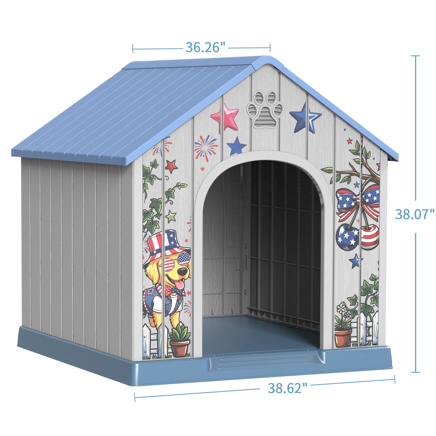 Weatherproof Outdoor Plastic Dog House With Printed Pattern Door Cover