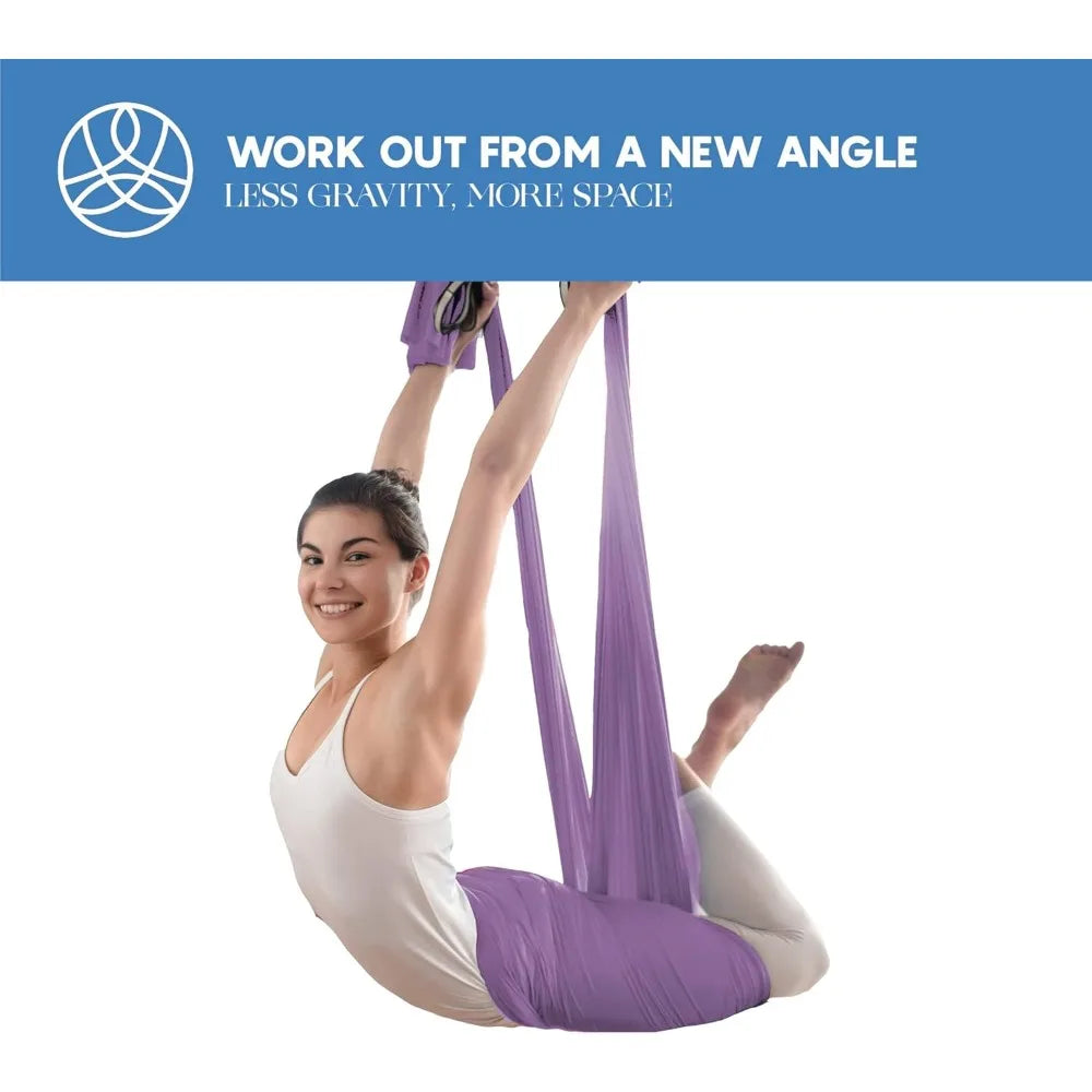 Aerial Silk Yoga Hammock & Swing for Home, Inversion Exercises, Starter Kit for All Levels - Durable with Extension Straps
