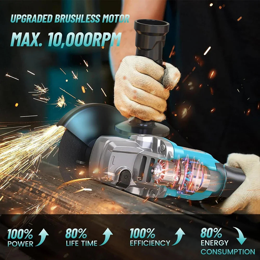 SEESII 21V 125mm Angle Grinder Brushless Motor Electric Grinding Tool Multifunctional Rechargeable Cutting Polishing Machine