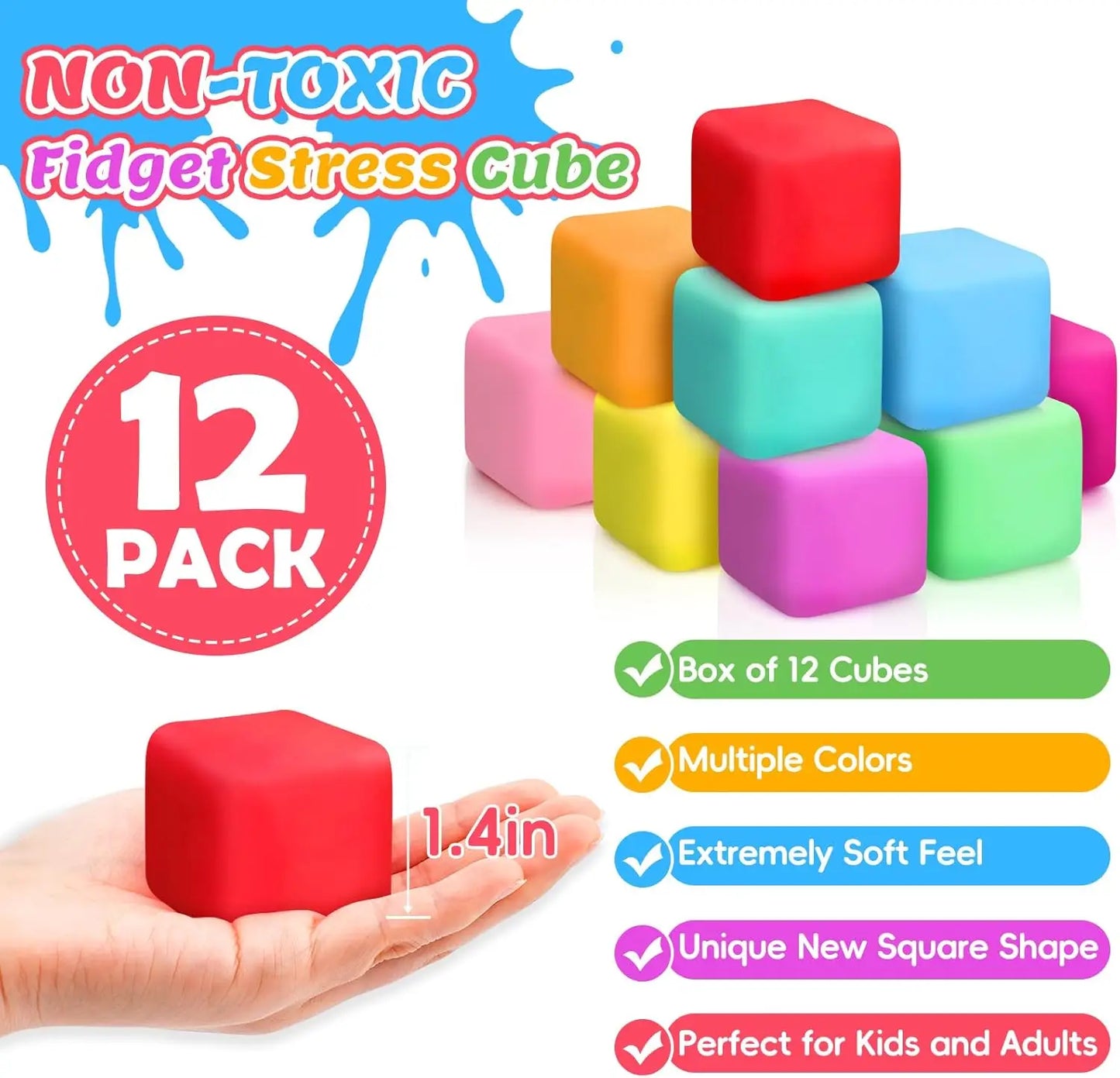 12 Pack Slow Rising Stress Relief Cubes Fidget Toys For Anxiety And Focus