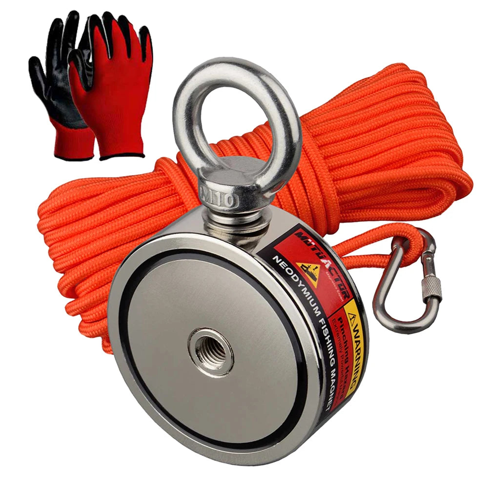 160KG*2 Strong Neodymium Magnet Double Side Search Magnetic Super Power Salvage Fishing Magnet with Searching Rope