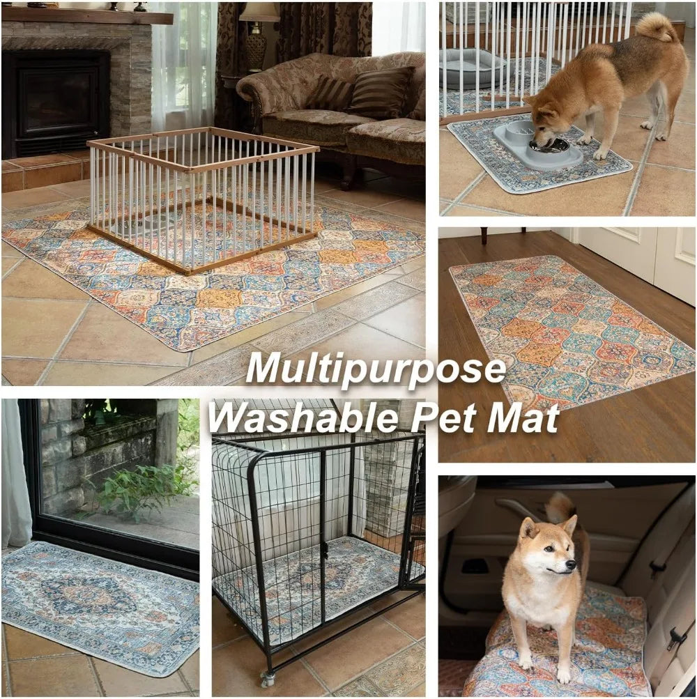 Washable Non-Slip Leak-Proof Pee Pads for Dogs & Cats, Reusable Potty Pads, 36x36 inches, Beige/Multi
