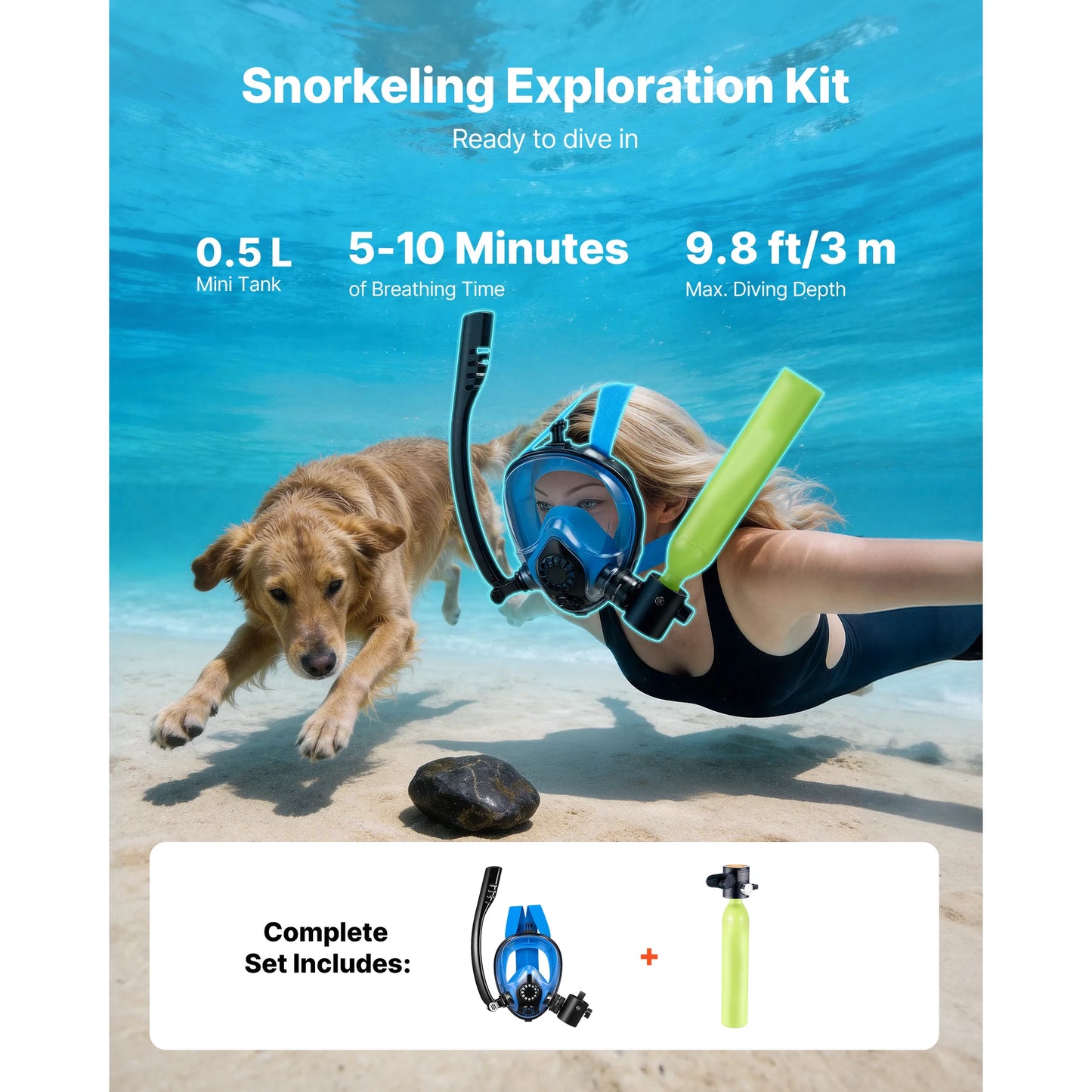 SucceBuy Mini Scuba Tank 0.5 L/1.9 L Portable Diving Tank for Underwater Breathing Emergency Rescue Pony Bottle for Snorkeling