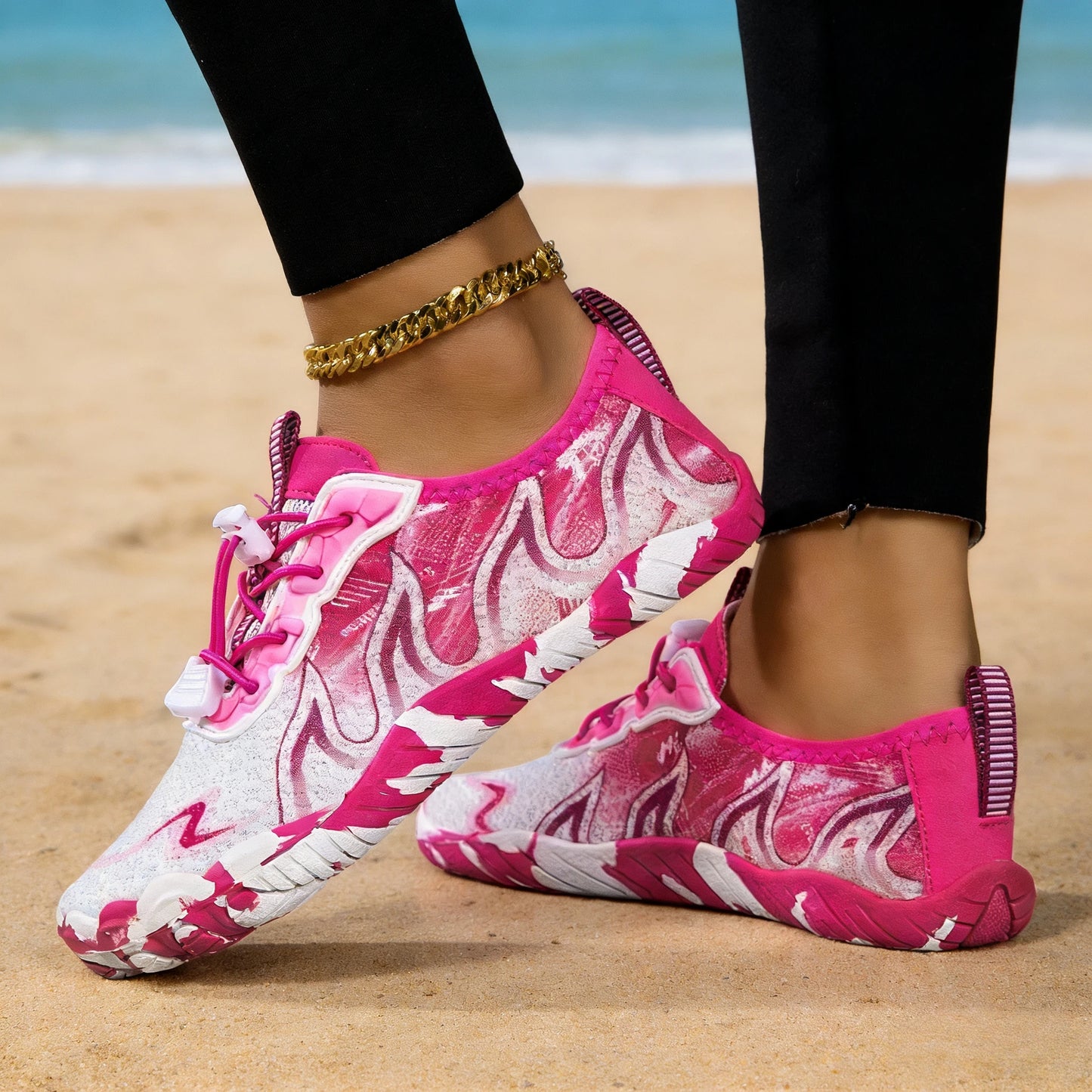Women Quick Dry Barefoot Water Shoes, Gradient Print Breathable Aqua Sneakers, Non Slip Lightweight Swim Surfing Footwear for Beach Snorkeling River Walking Yoga