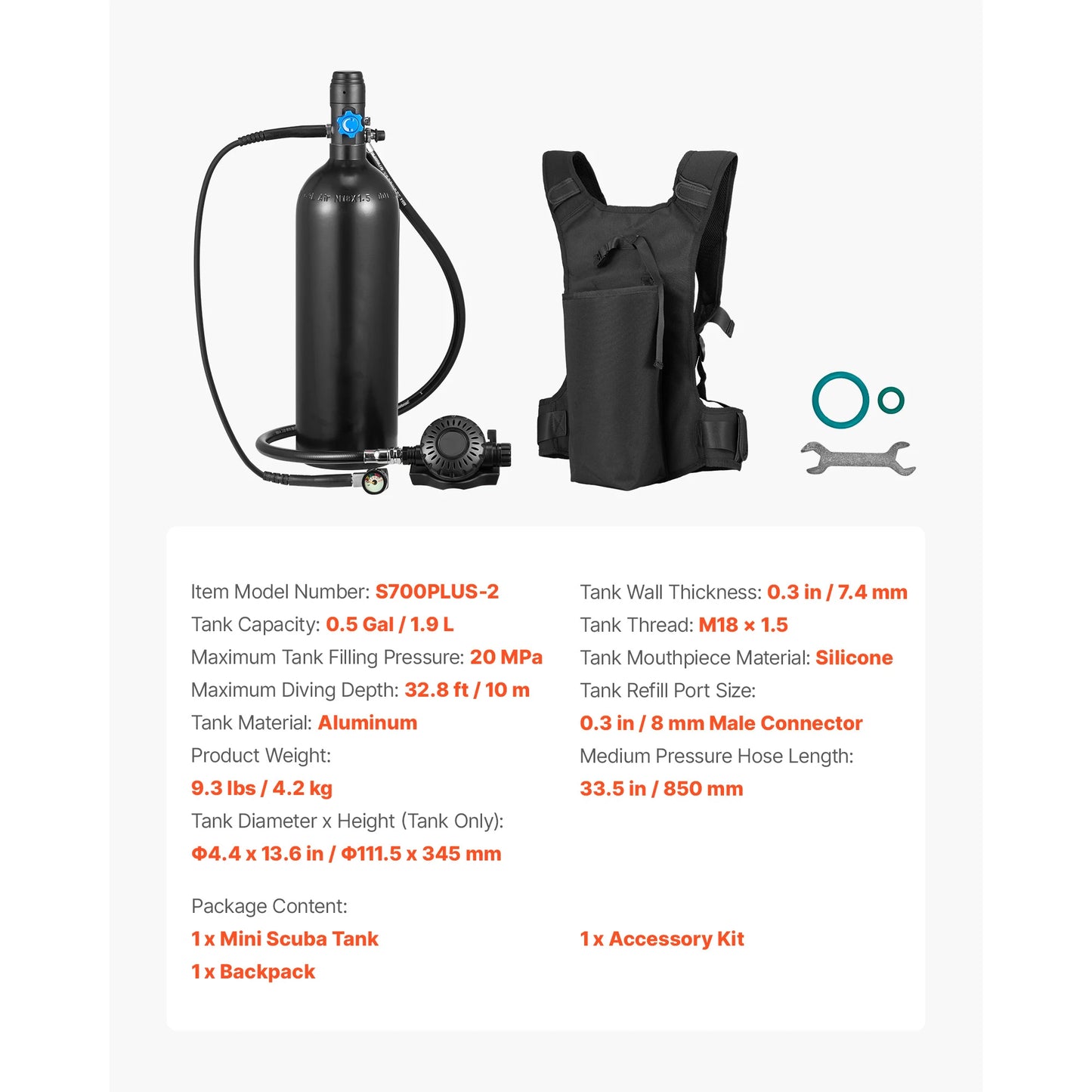 SucceBuy Mini Scuba Tank 0.5 L/1.9 L Portable Diving Tank for Underwater Breathing Emergency Rescue Pony Bottle for Snorkeling