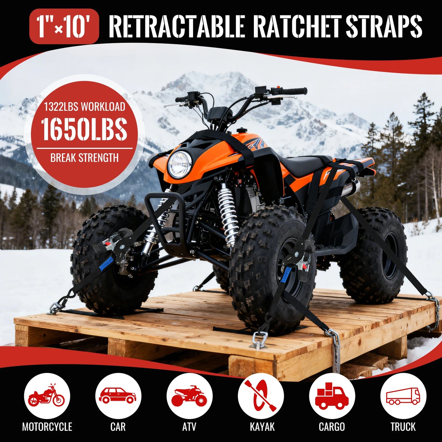 Automatic Ratchet Straps 3M X 25mm Self Retracting Tie Down Straps With S Hooks