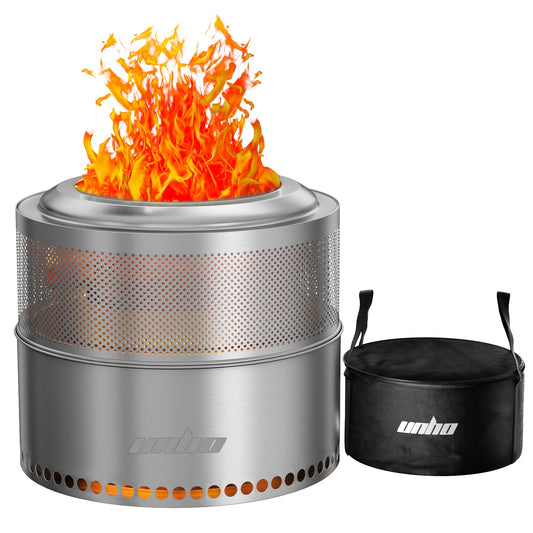 Wood Burning Firepit,Large Stainless Steel Smokeless Fire Pit with Carry Bag,Outdoor Camping Firewood Burner Stove