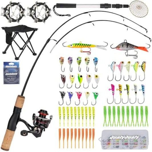 Portable 28 Inch Ice Fishing Rod and Reel Combo Set with Accessories