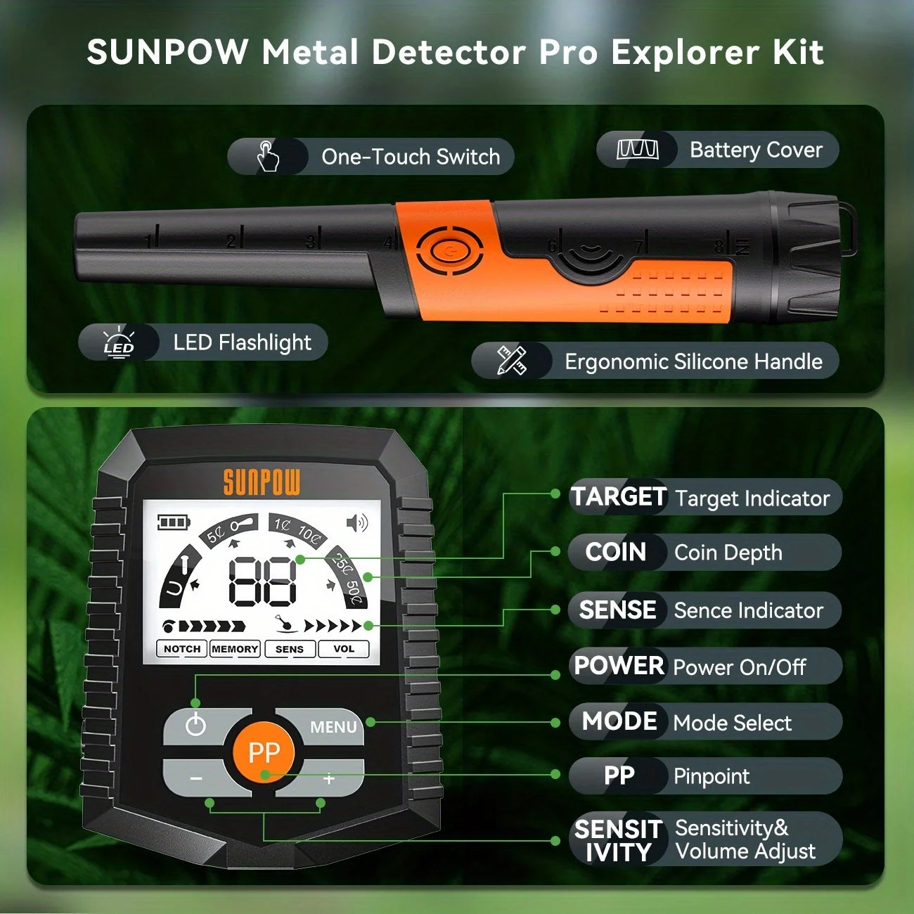 Professional Metal Detector Combo: Full-Size Detector With LCD Depth Display & Handheld Pinpointer Wand | 4 Modes, Audio/Vibration Alert For Beach, Gold, Relic Hunting