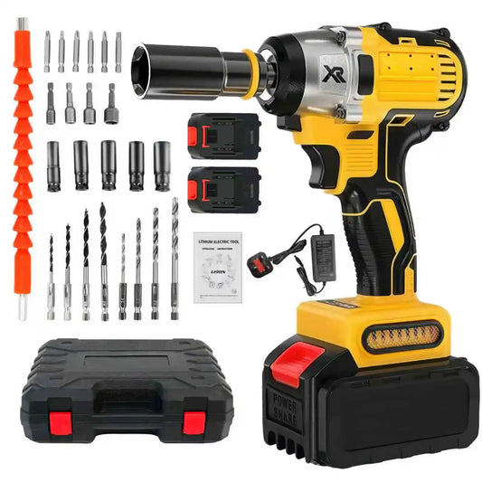 1/2" Cordless Impact Wrench 20V Brushless Driver Drill Torque 280 ft-lbs 380N.m 30-Piece Toolbox 2x3.0Ah Batteries and Charger