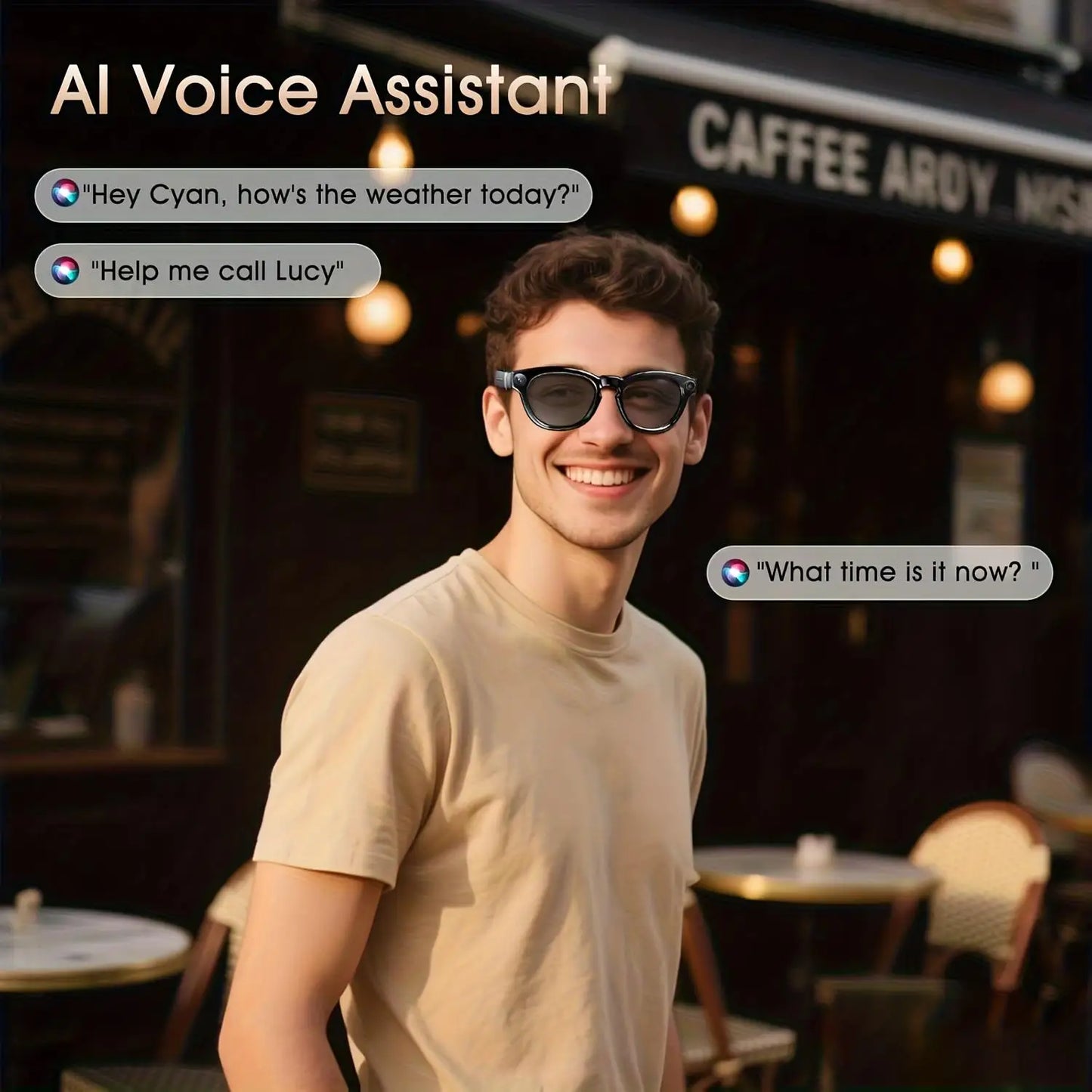 Smart Glasses Real-Time Translation Powered AI Chat Assistant, 8MP Camera 1080P Video Dual Mics Speakers photochromic lenses