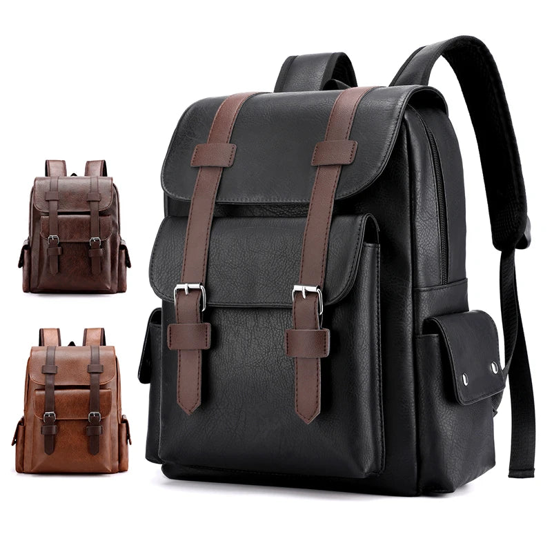 Large PU Leather Travel Backpack For Men And Teens With Laptop Compartment