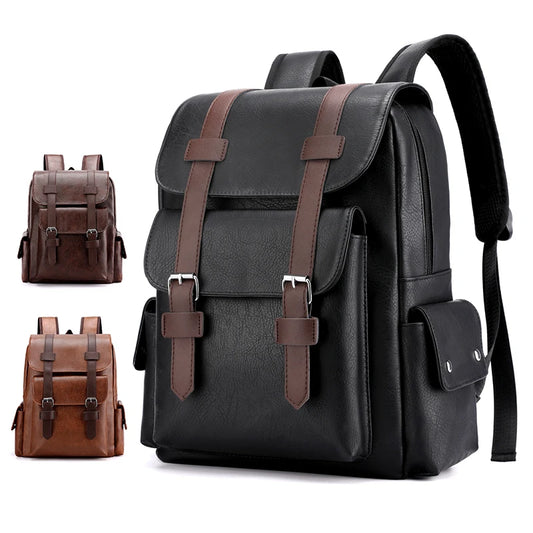 Large PU Leather Travel Backpack For Men And Teens With Laptop Compartment