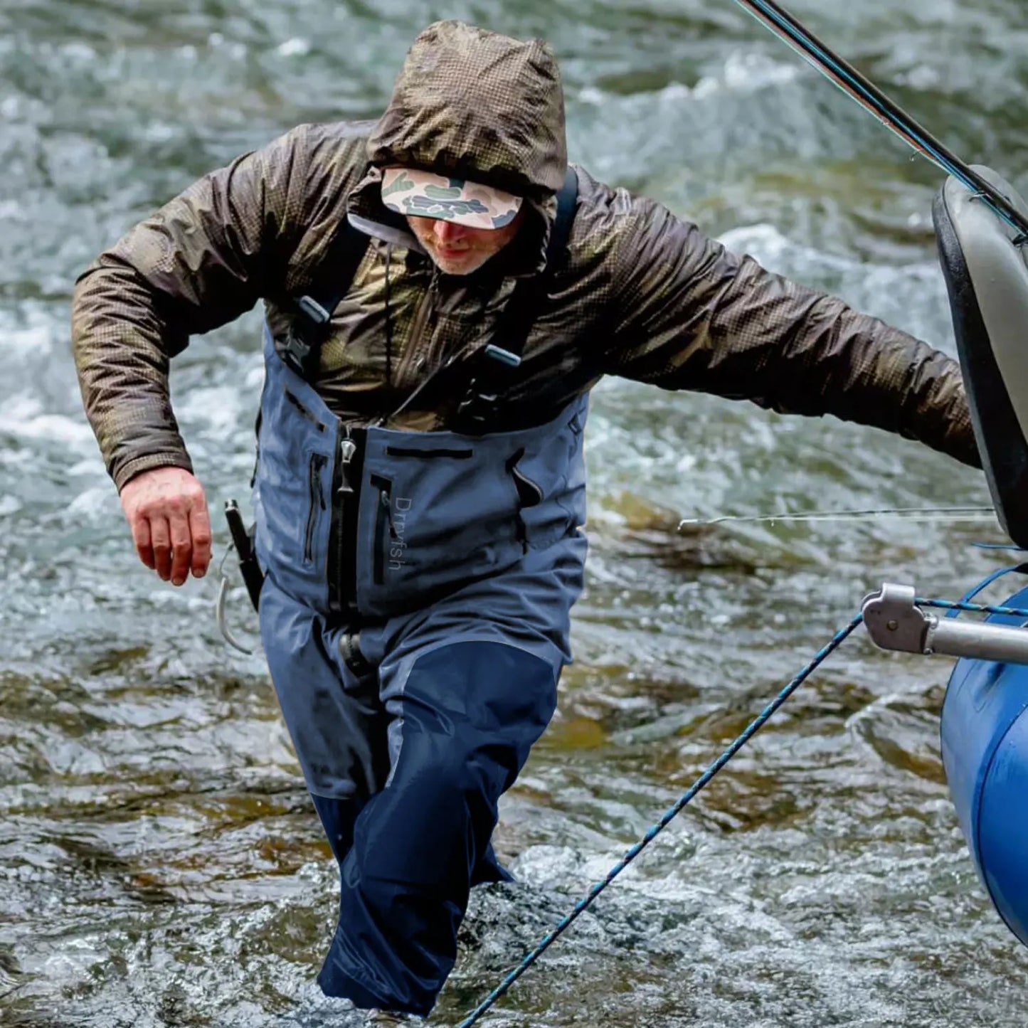 Mens Waders Zipper Front Stockingfoot Outdoor Breathable Chest Fishing Wading Pants Zip Waders