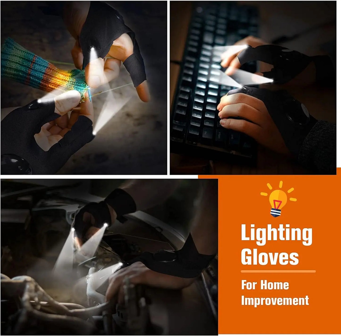 LED Half Finger Gloves For Outdoor Night Fishing And Cycling