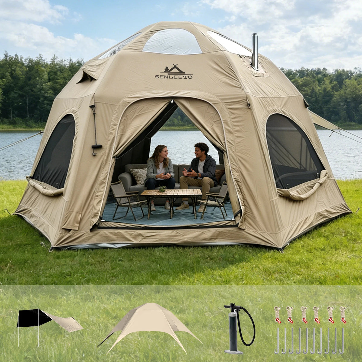 Inflatable Glamping Dome Tent 420D Oxford Family Camping Tent