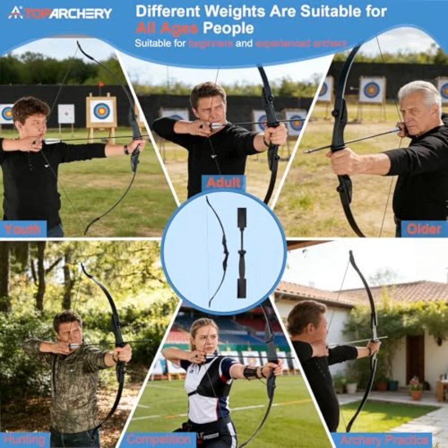 Recurve Bow and Arrow Set for Adults and Youth, Takedown Archery Bow with 12 Arrows, Black, 20lbs-40lbs, Suitable for Beginners