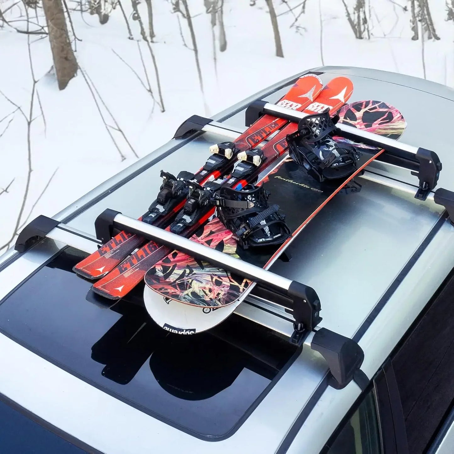 Car Ski Snowboard Roof Racks, Fits Up to 6 Pairs of Skis or 4 Snowboards, 2 PCS Universal Ski Roof Rack Carriers Snowboard Top H