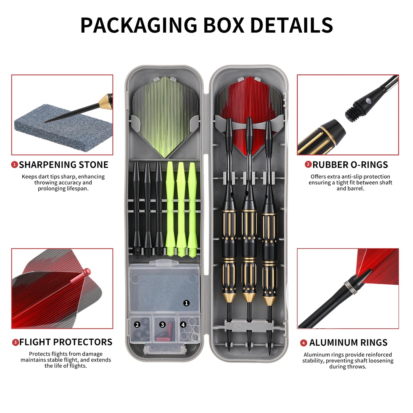 Elevate your aim with the Huanqu 3-Piece Brass Dart Set, neatly packed in a portable storage box for on-the-go practice.