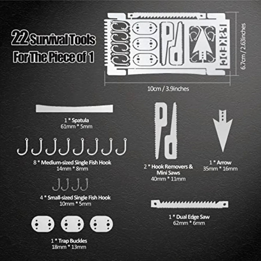 9PCS Survival Card Multitool Camping Kit with Fishing Line Gear, Multipurpose Credit Card Wallet Portable Survival Tool with Fe
