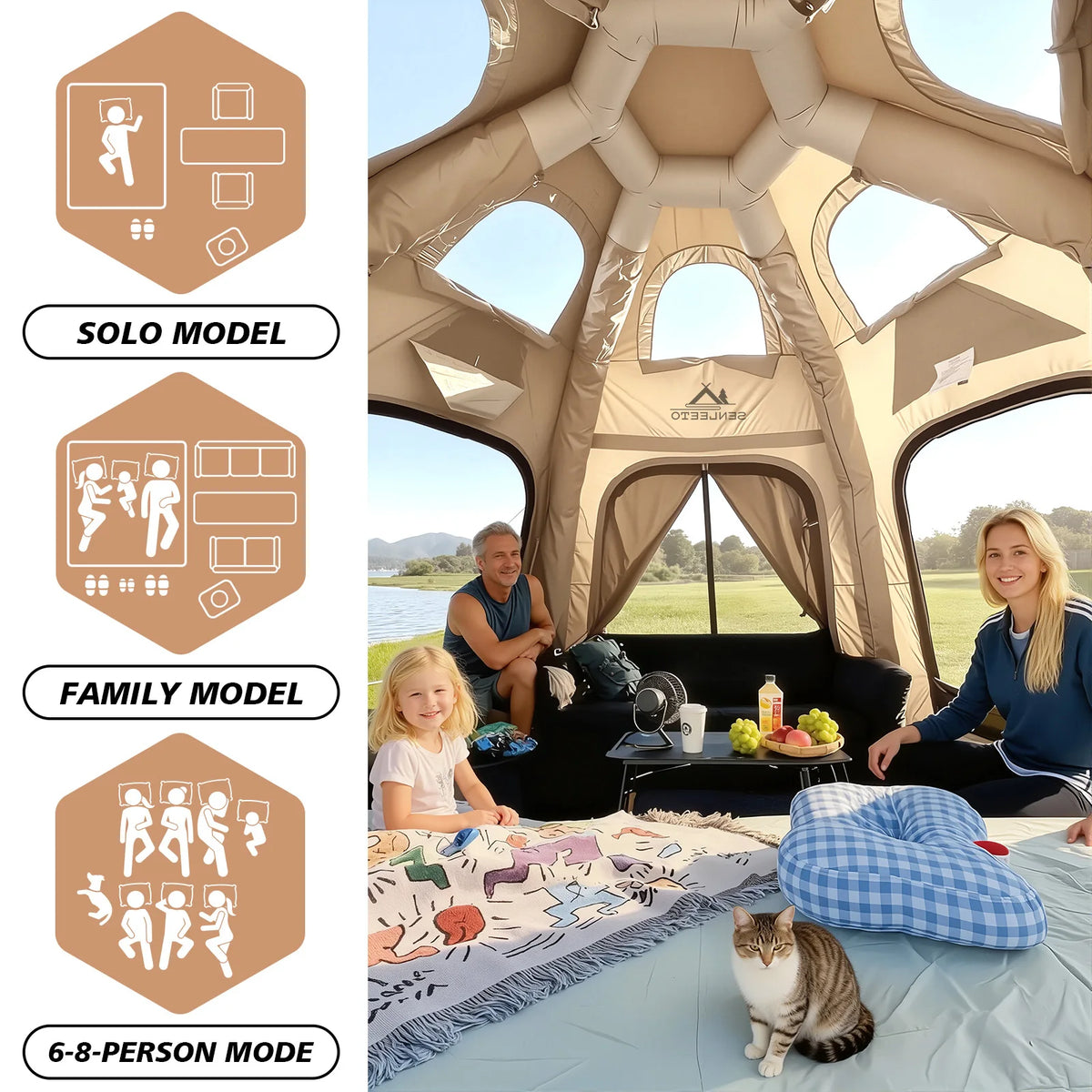 Inflatable Glamping Dome Tent 420D Oxford Family Camping Tent