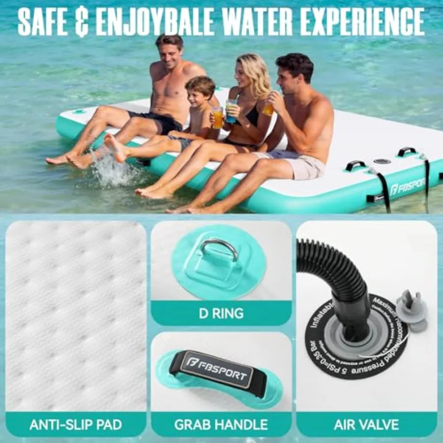 Lake and ocean floating dock for adults PVC inflatable platform with non-slip surface blue durable and stable buoyancy