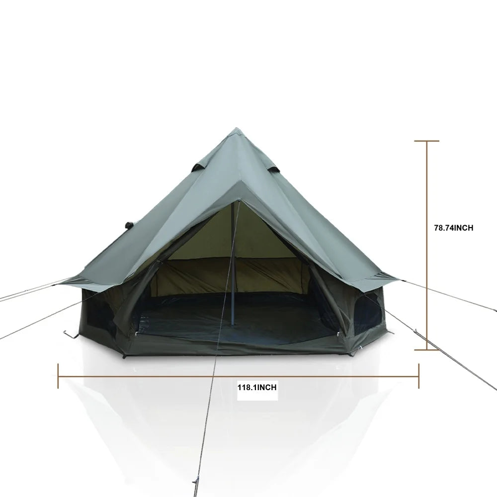 Oxford Bell Tent for Family Camping - Spacious 13.1ft Yurt with Stove Jack, Large Glamping Tents for 4-8 People, 4 Season Oxford Hot Tent Shelter Green portable water-resistant camping tent Four season tents