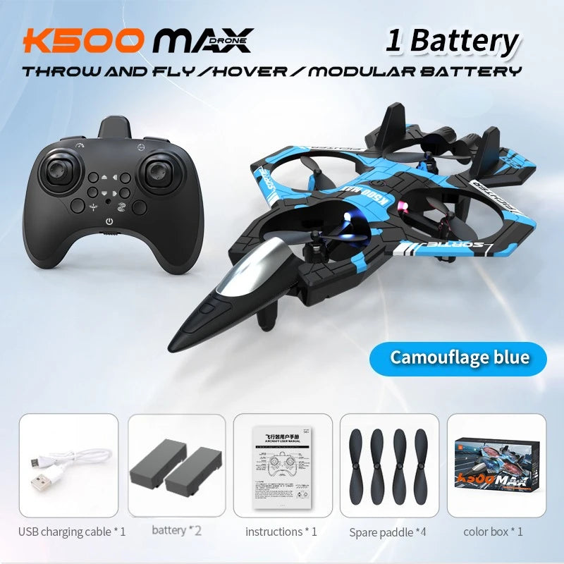 K500MAX Glider Flying Helicopter RC Hobby Jet Plane 2.4G Stunt Remote Control Foam Fighter Airplane Toy Drone With Light