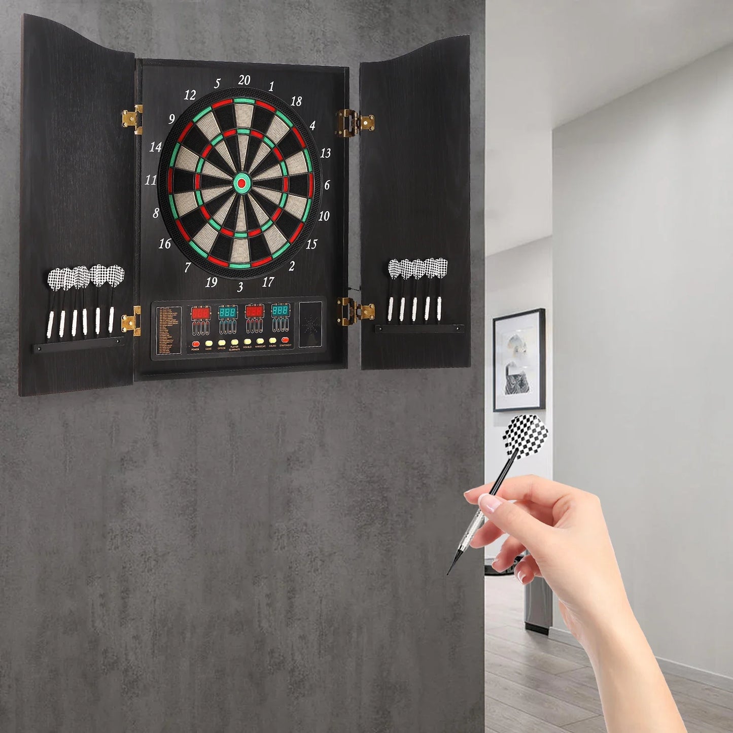 Dartboard Cabinet Set Dart Board Electronic Scoreboard Dart Machine Cabinet