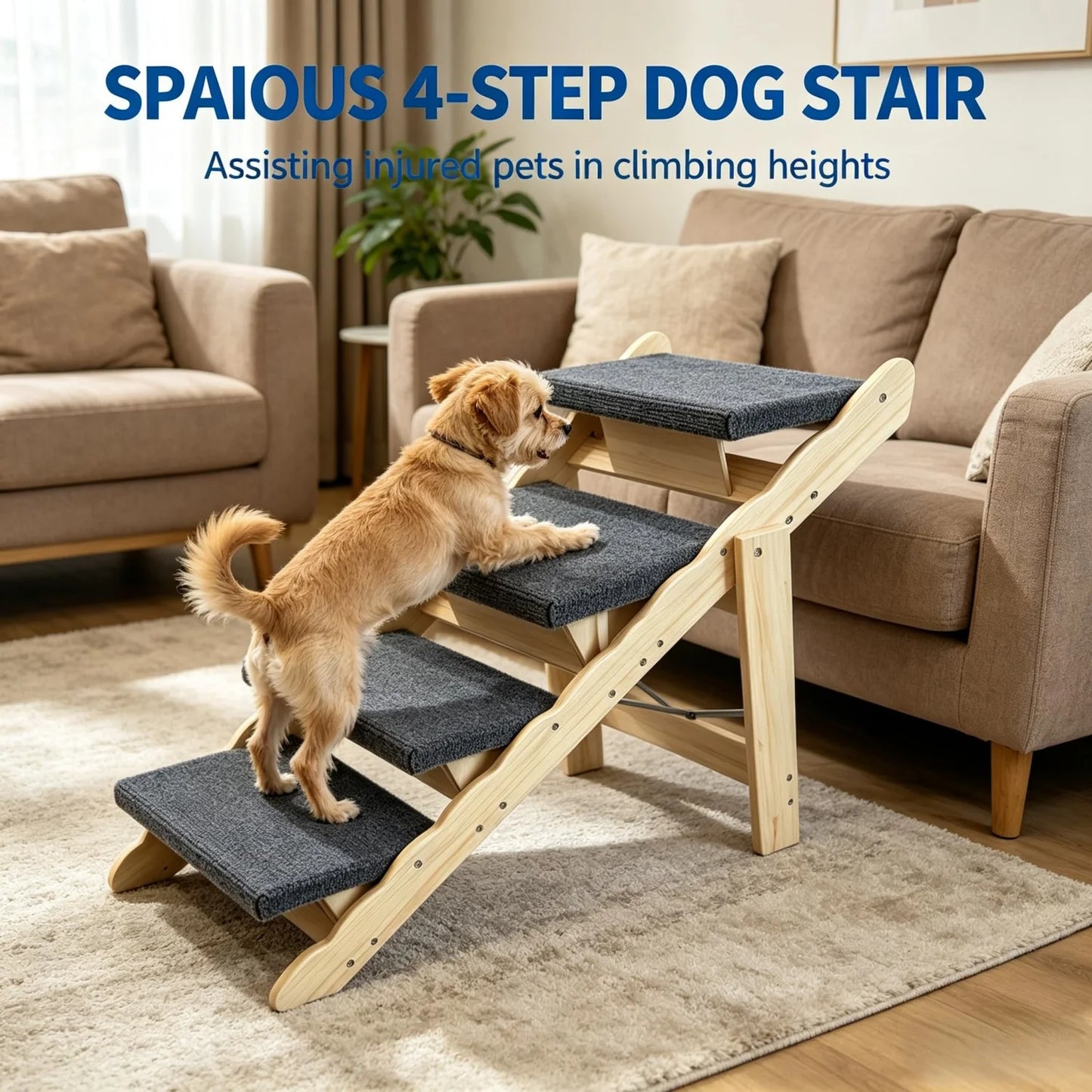 Revolutionize your pup's independence with these durable wooden stairs and ramp, designed to make every jump or climb effortless and safe.