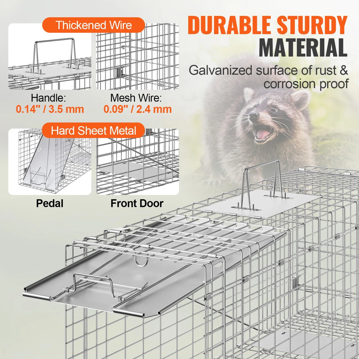 SucceBuy Live Animal Cage Trap Humane Cat Trap Galvanized Iron Folding Animal Trap with Handle for Rabbits Stray Cats Squirrels