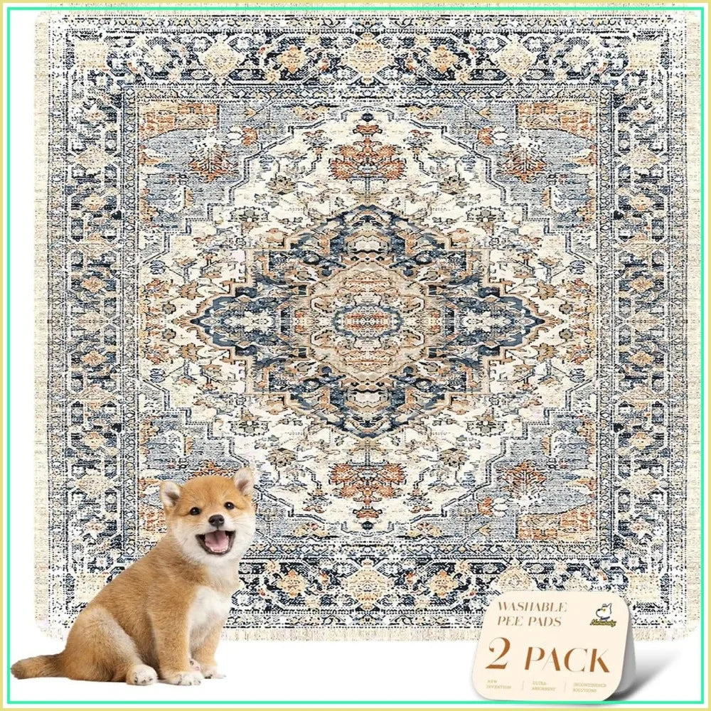 Washable Non-Slip Leak-Proof Pee Pads for Dogs & Cats, Reusable Potty Pads, 36x36 inches, Beige/Multi