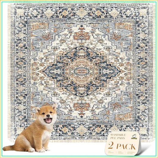 Washable Non-Slip Leak-Proof Pee Pads for Dogs & Cats, Reusable Potty Pads, 36x36 inches, Beige/Multi