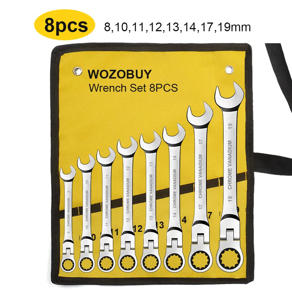 8 Pcs 72 Tooth Ratchet Wrench Set Metric Dual Ended Carbon Steel Garage Tool For Home Repair Maintenance Gifts