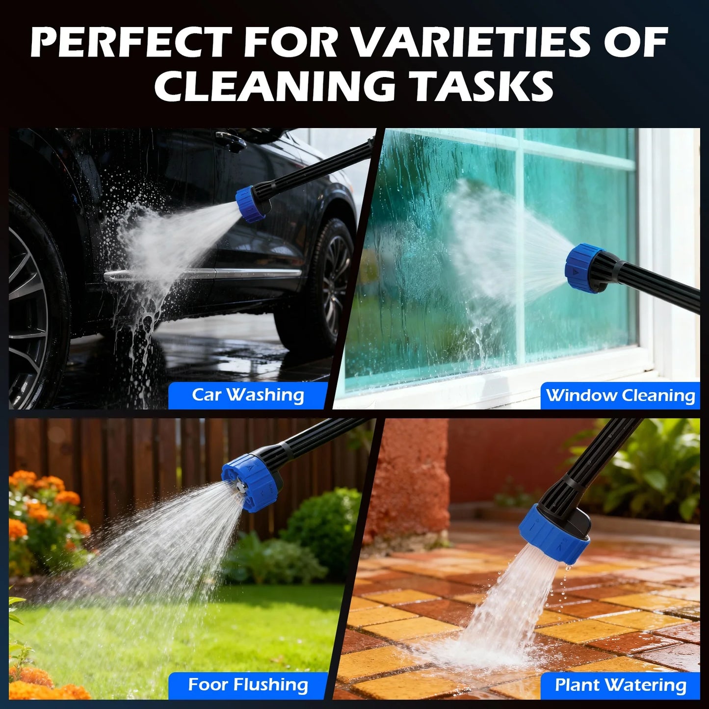 21V Portable Cordless Car Washer High Pressure Spray Water Gun 900PSI with 6-in-1 Nozzle 10-Speed Adjustment 2x 4.0Ah Batteries for Car Garden Floor Watering Plants